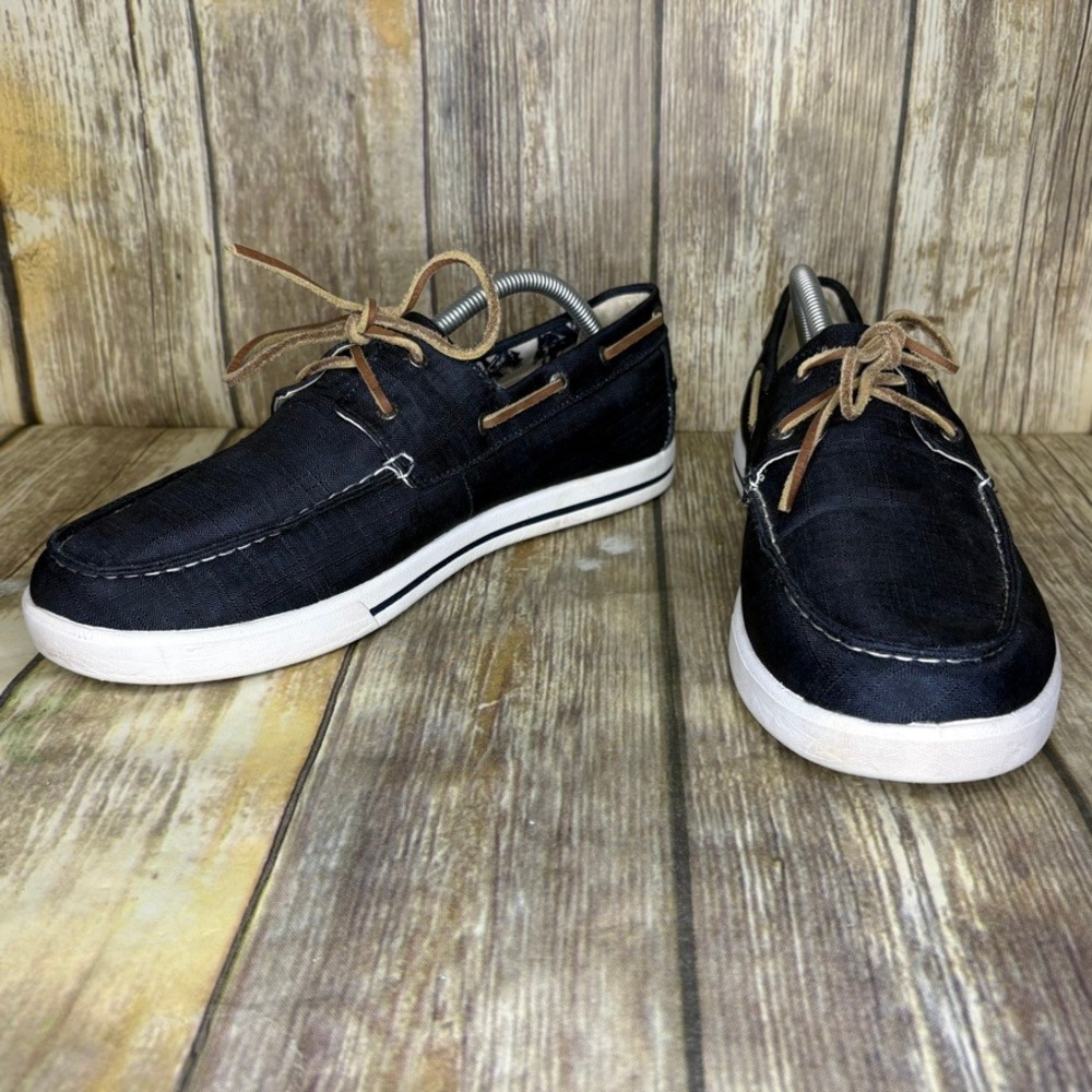 L.L. Bean Sunwashed Canvas Navy Blue Beachy Nautical Preppy Boat Shoe Mens 10
